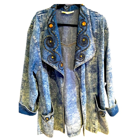 Monique Fashions Jackets & Blazers - 𝅺Vintage 90s Acid Wash Denim Beaded Jacket
